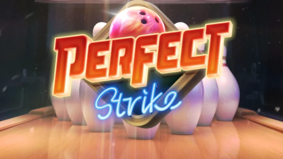Tampilan visual slot Perfect Strike dengan tema bowling neon